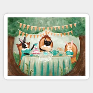Cats and Rabbit Tea Party Magnet
